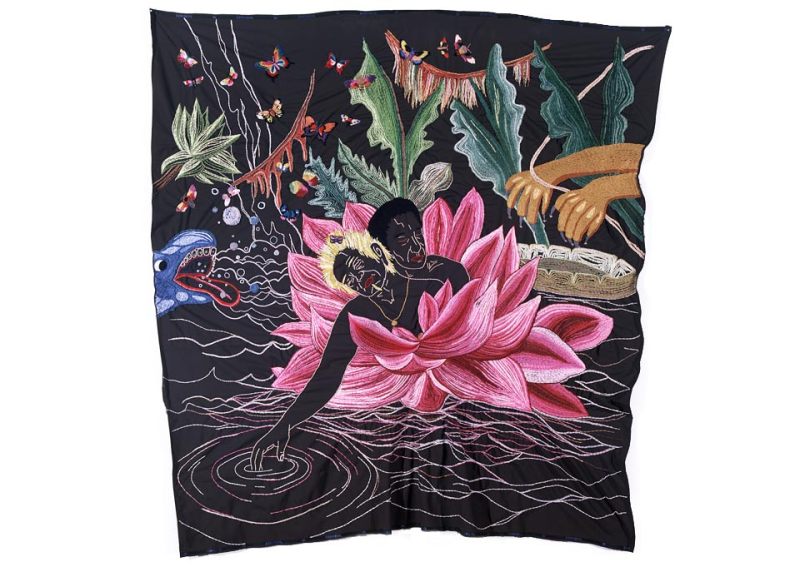 Amor del Irupé - Hand embroidery with cotton thread and rayon on fabric 1.50 x 1.50 mts