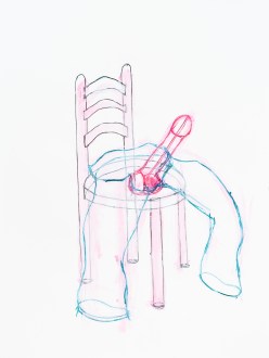 gesso, stylo bille vert, encres de couleur sur papier aquarelle, 105 x 75 cm.