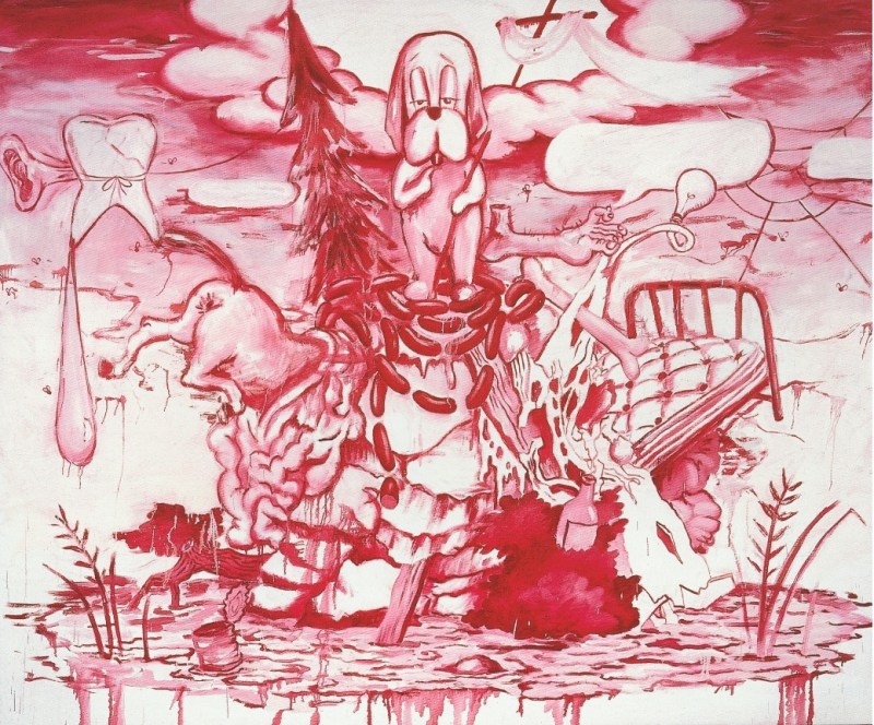 The_Holocaustic_Spackle_in_the_Murals_of_the_Quixotic_Inseminators__2000__78_x_94_in__197_x_237.5_cm__Oil_on_linen