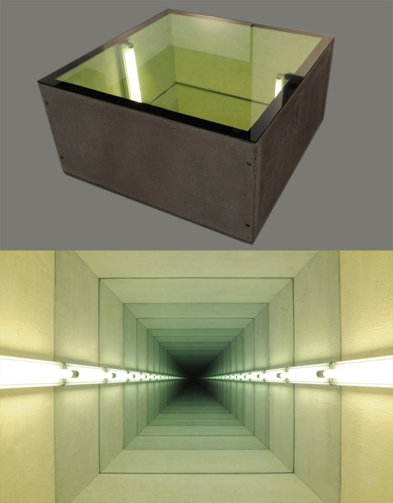 Chul_Hyun_Ahn,_-Tunnel_IV,-_2011_(two_views),_cast_concrete,_lights,_mirrors,_ed._of_3,_20x40x40_inches