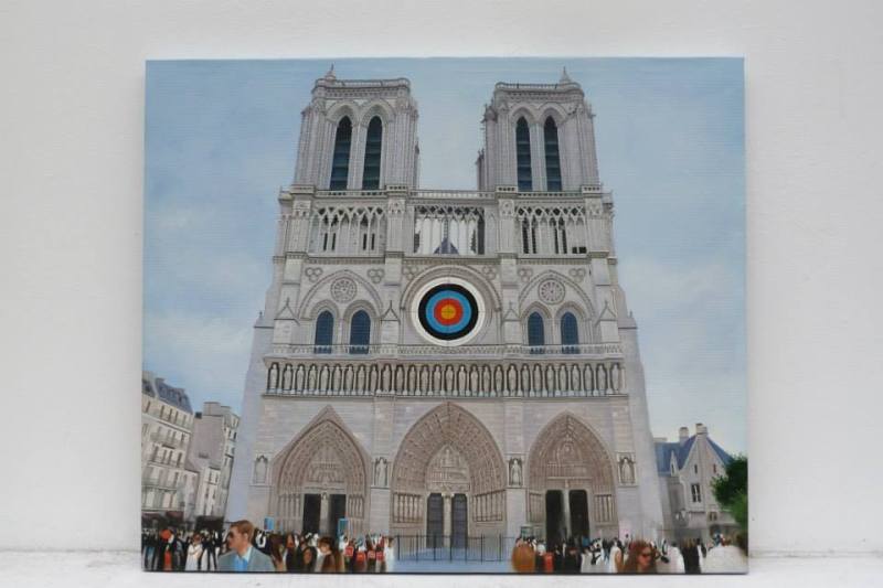 International Targets Paintings, peintures à l’huiles réalisées par des artisants peintres chinois à partir d’un photo montage envoyé par internet. Léa Le Bricomte 2012.© galerie Lara Vincy.