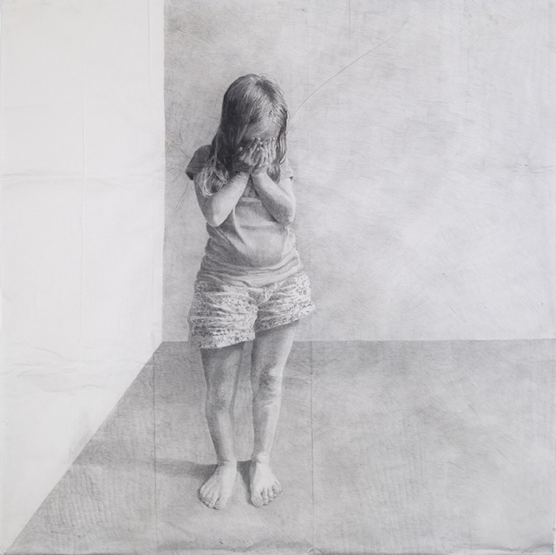 SANS TITRE, 2014, Fusain et mine de plomb sur papier, 150 x 150 cm. Collection privée, France