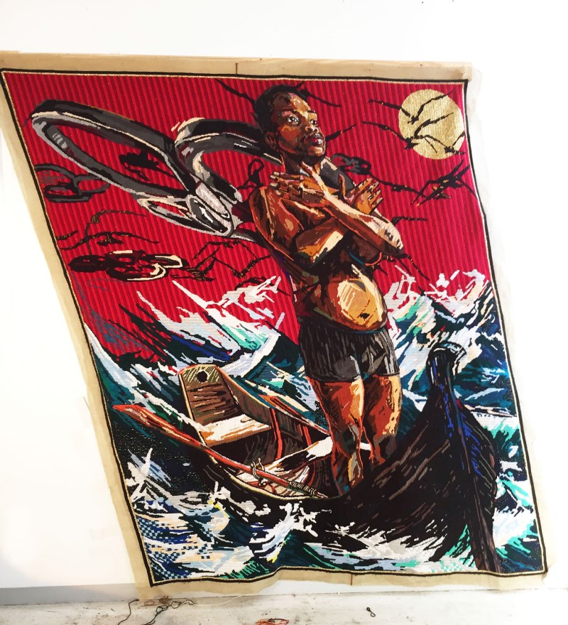 Statecraft - Invitation to Exile, 2015 Laine et fils sur trame de tissu 222 x 188 cm Pièce unique